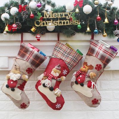 China Hot Selling New Plush And Cloth Christmas Gift Bag Fashion Christmas Hanging Stockings for sale