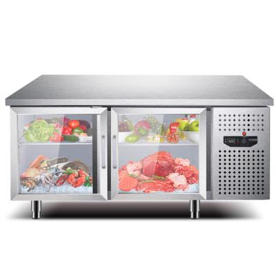 China Double-temperature hot sale undercounter refrigerator showcase stainless steel two-door workbench under counter fridge worktable fridge for sale