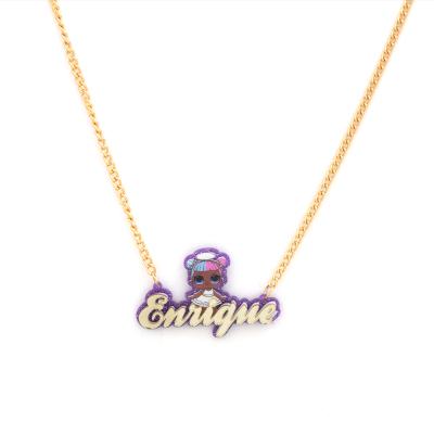 China Customized TRENDY Baby Name Necklace Personalized Character Kids Acrylic Name Plate Necklace for sale