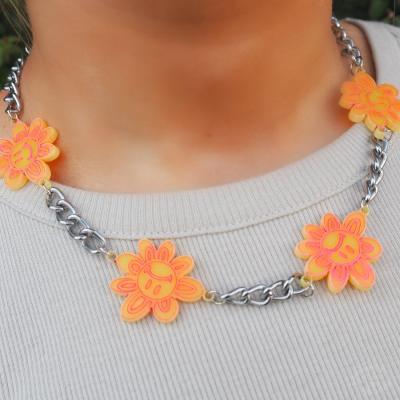 China FASHIONABLE Custom Cuban Jewelry Stainless Steel Hip Hop Garland Acrylic Sunflowr Necklace for sale