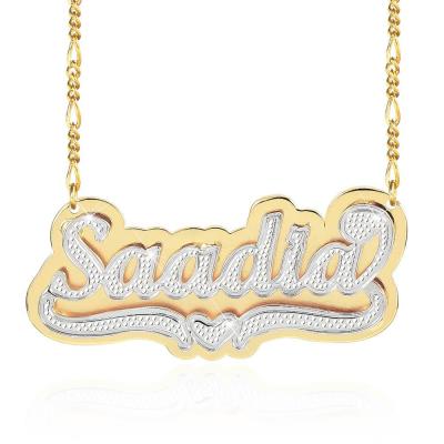 China Dropshipping DIY Hiphop Jewelry Layer Double Two Tone Heart Customized Name Necklace For Women for sale