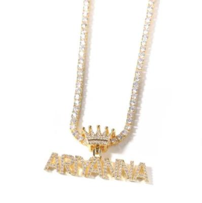 China Custom Hiphop Mini Hip Hop Name Necklace Crown INS Hip Hop Letters Pendant For Women for sale