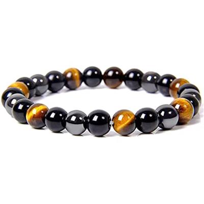 China FASHIONABLE Triple Protection Bracelet Bring Luck and Prosperity Hematite Black Obsidian Tiger Eye Stone Bracelets for sale