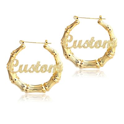 China Large Personality CLASSIC Bamboo Earring Female Frosted Stainless Steel Custom Nameplate Earrings for sale