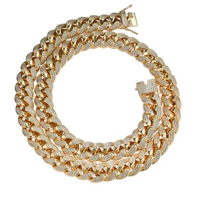 China Hip Hop Men's Link Chain 18mm Cuban Zircon Neckle Gold Plated Chain Necklace for sale