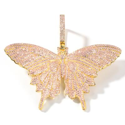 China Gold Hiphop Zircon Butterfly Diamond Pendant Butterfly Fashion Necklace Jewelry for sale