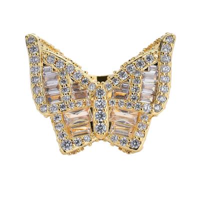 China Exquisite Appearance Zircon Ring Hip Hop Gold Plated Rings Butterfly Ring Jewelry for sale