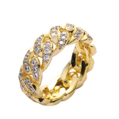 China Exquisite Cuban Chain Ring 18k Gold Zircon Appearance Buckle Ring High Quality Bling Jewelry for sale