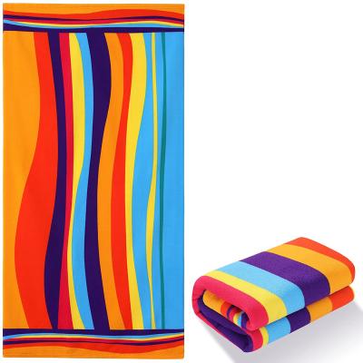 China Wholesale Sports Factory Promotion Custom Printed Microfiber Towel Polyester Beach Towel Stripe Beach Towels for sale