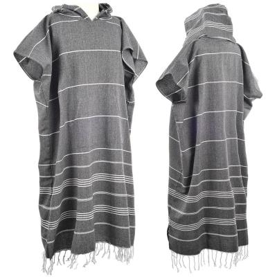 China Viable Child Turkish Hooded Towel Teens Beach Changing Robe Adult Hooded Poncho With Tassels for sale