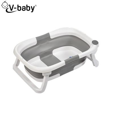 China Indoor Portable Plastic Foldable Toddler Bath Tubs Complete Folding Newborn Infant Bathtub Set Small Child Baby with Thermometer Cushion for sale