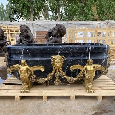 China Black Stone Marble Bathroom Bathtub Medusa Bronze Brass Base Bathtubs Luxury Freestanding Shower Room for sale