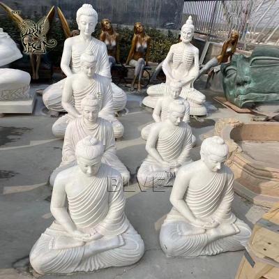 China White Marble Buddha Statues Home Decor Sculpture Stone Carvings Garden Sitting Life Size Religious Spot Goods for sale