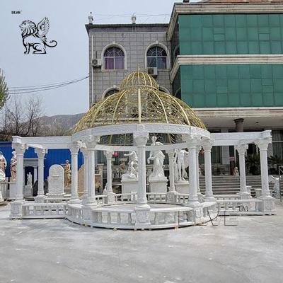 Китай Luxury White Marble Garden Gazebo Metal Wrought Roof Dome Pavilion Modern Large Beautiful European Style продается