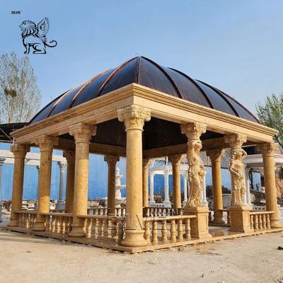 Китай Marble Long Gazebo Garden Stone Pavilion Yellow Natural Hand Carved Luxury Large Outdoor продается