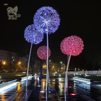 China Stainless Steel Dandelion Sculpture Statue Street Lamp Metal Public Art Lighting Large Outdoor Decorative for sale