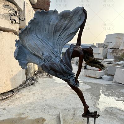 China Naked Dancing Girl Life Size Bronze Statue Metal Beautiful Wind Woman Sculpture Modern Art Decoration Garden for sale