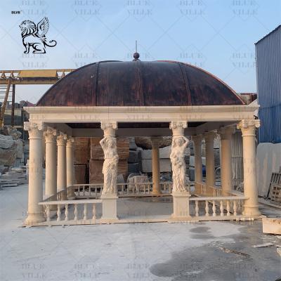 Китай Beige Marble Gazebo Natural Stone Carving Women Pillars Pavilion Outdoor Large Garden Decoration Customized продается