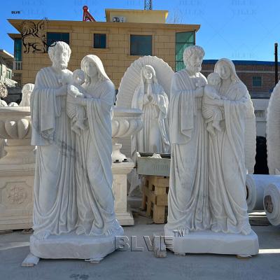 China Marble Holy Family Statues Sculpture Virgin Mary Saint St. Joseph Statue Life Size Religious Stone Carvings White for sale