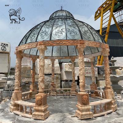 Китай Sunset Red Marble Waterproof Gazebo Wedding Natural Stone Carving Roman Pillar Pavilion Outdoor Large Luxury продается