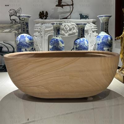 China Natural Stone Marble Bath Tub Wood Sandstone Adult Bathroom Bathtub Home Decor Modern Design Hotel Villa for sale