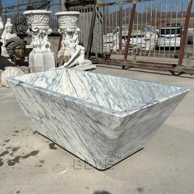 China White Italian Marble Solid Bathtub Stone Soaking Bath Freestanding Unique Design Large Luxury Modern Bathroom for sale