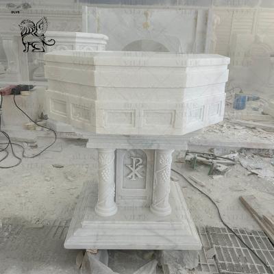 China Marble Holy Water Font Natural Stone Catholic Baptismal Religious Chancel Baptism Handcarved Church for sale