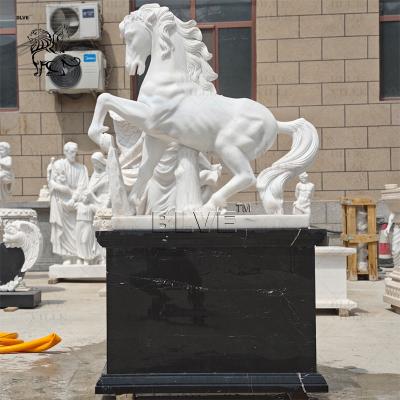 China White Marble Horse Statue Life Size Animal Garden Statues Sculptures Stone Carving Outdoor Decorative for sale