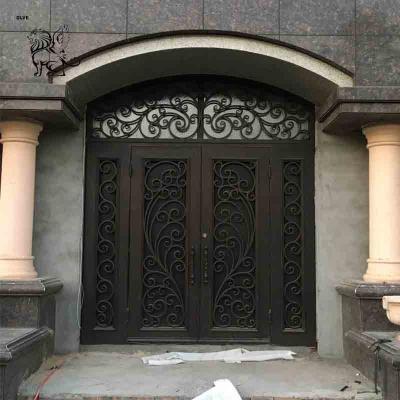 China Wrought Iron Door American Double Entry Metal Gate Modern Art Villa Decoration for sale