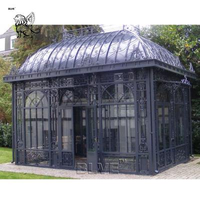 China Large Wrought Iron Gazebo Garden Sunroom Metal Green House Outdoor Decorative Customized for sale