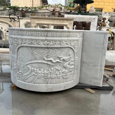 China Marble Holy Water Font Baptism Natural Stone Religious Saint Baptismal Hand Carved Catholic Church for sale