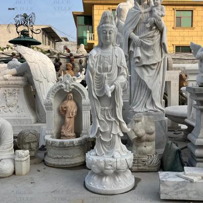 China Marble Guan Yin Statue Female Buddha Avalokitesvara Kwan Yin Sculpture Life Size Outdoor for sale