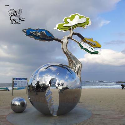 China Abstract Tree Stainless Steel Sculpture Metal Mirror Ball Large Modern Art Decorative Outdoor for sale