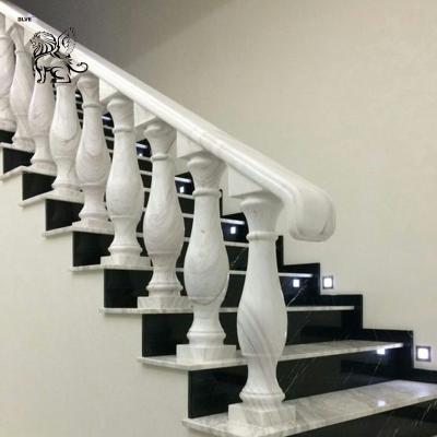 China French White Marble Stair Railing Stone Baluster Handrail Hand Carving Luxury Home Decoration for sale