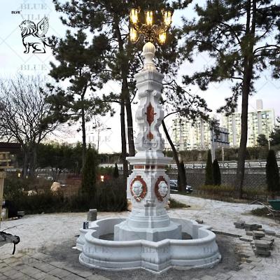 China Multicolor Stone Marble Outdoor Fountains Iron lamp Modern Design Beautiful Garden Decoration Large Customized for sale