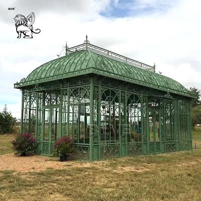 China Wrought Iron Sunroom Metal Iron Gazebo Light Green House Wedding Decorative Outdoor Custom for sale