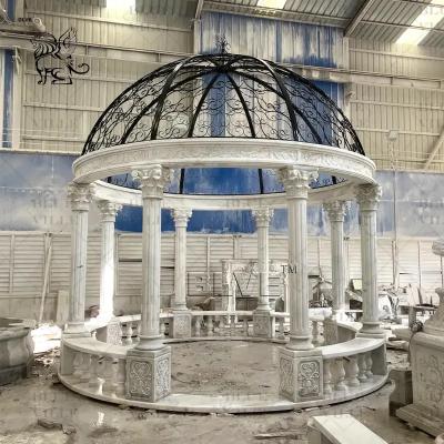 China White Marble Wedding Gazebo Marble Bench Hand Carved Large Natural Stone Gazebo Outdoor Luxury for sale