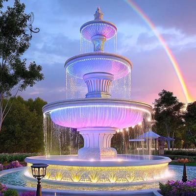 China White Marble Fountains Waterfall  Large Outdoor Water Fountain Lights Garden Decoration for sale