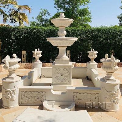 China White Marble Front Yard Water Fountain Stone Garden Flowerpots Fountains Large Outdoor Decoration Square for sale