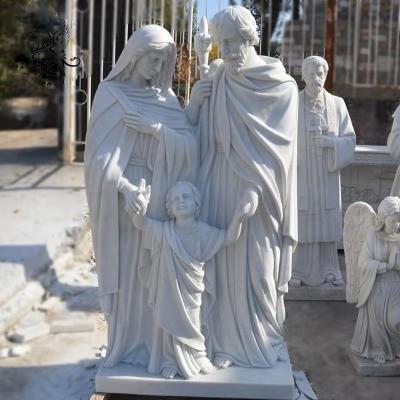 China Marble Holy Family Statues Religious Life Size Jesus Stone Hand Carving Church Decor for sale