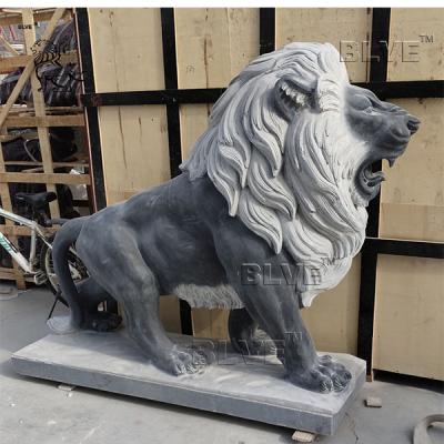 China Black Marble Lion Sculpture Large Stone Modern Garden Decoration for sale