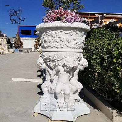 China mano natural del plantador del jardín que talla el lujo de las macetas de la piedra del Marble White en venta