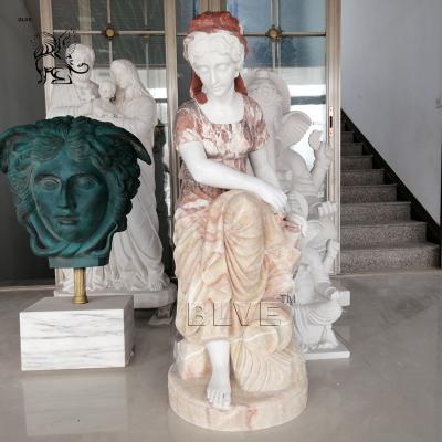 China Sitting Woman Marble Statues Stone Greek Lady Sculpture Life Size Garden Decoration for sale