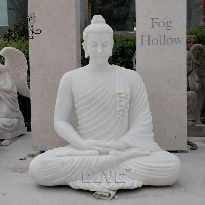 China Marble Sitting Buddha Statues Life Size Hand Carved Budha Sculpture Garden Decoration for sale