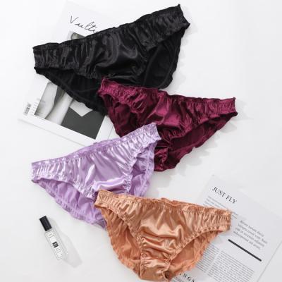 China Wholesale Plus Size High Resilience Satin Low-Rise Women's Underwear Panties High Quality Women's Breathable Thongs Panties for sale