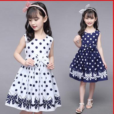 China 3-12 Years Breathable Girls Summer Polka Dot Ball Bow Dress Baby Kids Dress Princess Dresses 2021 Sleeveless Kids Clothes for sale