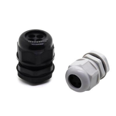 China M12*1.5 Nylon Holes More Waterproof Plastic Cable Gland With Black Nylon Gray Seal Two Hole Gland Joint for sale