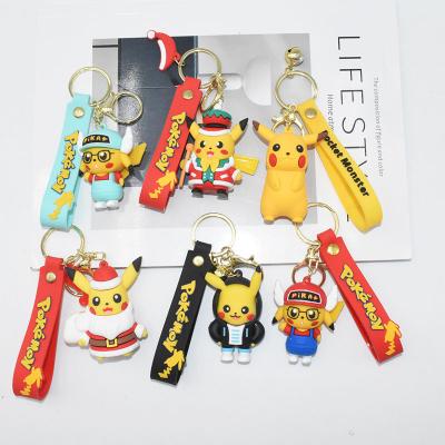 China Custom Anime Kawaii Pikachu Pokemoned Cartoon High Quality PVC Pikachu 3D Rubber Key Chain Cute Hooded Key Chain for sale