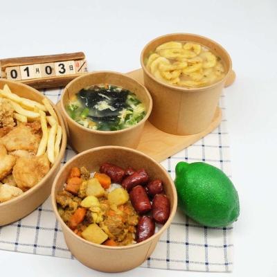 China Disposable Take Away Bowls Soup Cup Container Food Friendly Disposable Kraft Paper Meat Bowl With Lid for sale