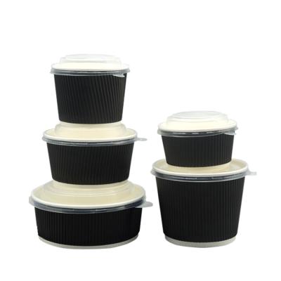 China Sturdy disposable high quality triple wall ripple food grade kraft paper bowl with lids for sale